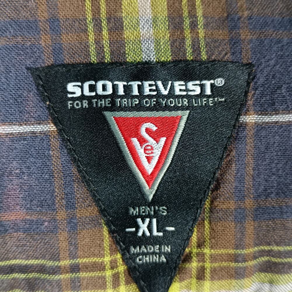 Scottevest TEC Button Down Shirt Men XL Plaid 6 Pocket - Picture 2 of 13